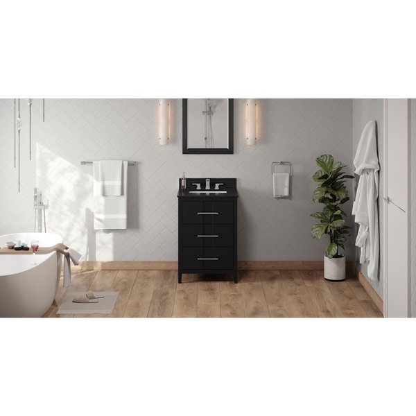 Jeffrey Alexander 24In. Black Katara Vanity, Black Granite Vanity Top, Undermount Rectangle Bowl VKITKAT24BKBGR